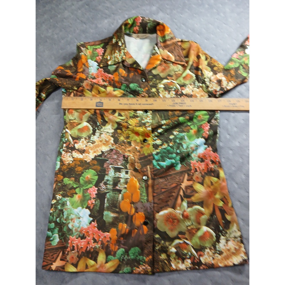 Vintage Donovan-Galvani of Dallas Floral Garden Hippie Button Down Shirt 70s - Picture 4 of 7